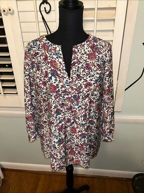 St. John's Bay Floral Button-Up Shirt - White, Red, Blue